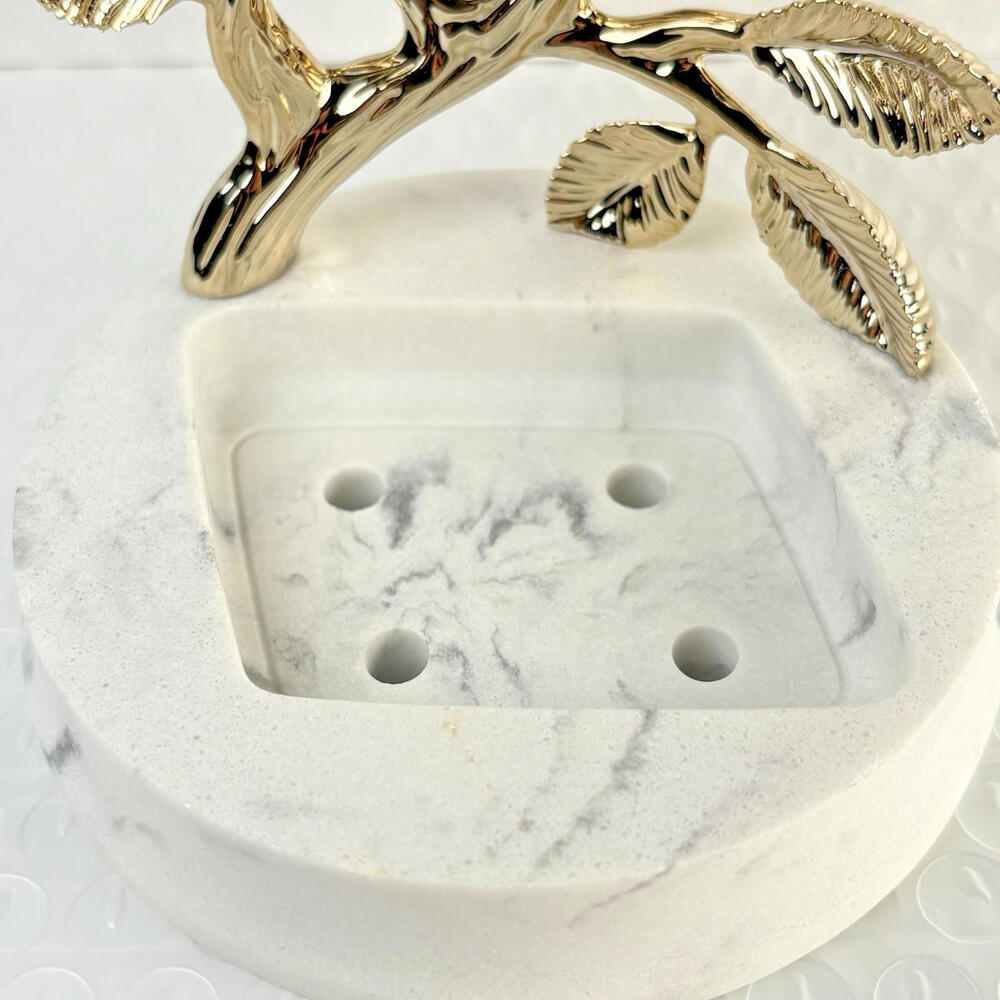 Bath & Body Works Gold‎ Branch White Glitter Flowers Marble Foaming Soap Holder - Picture 5 of 6